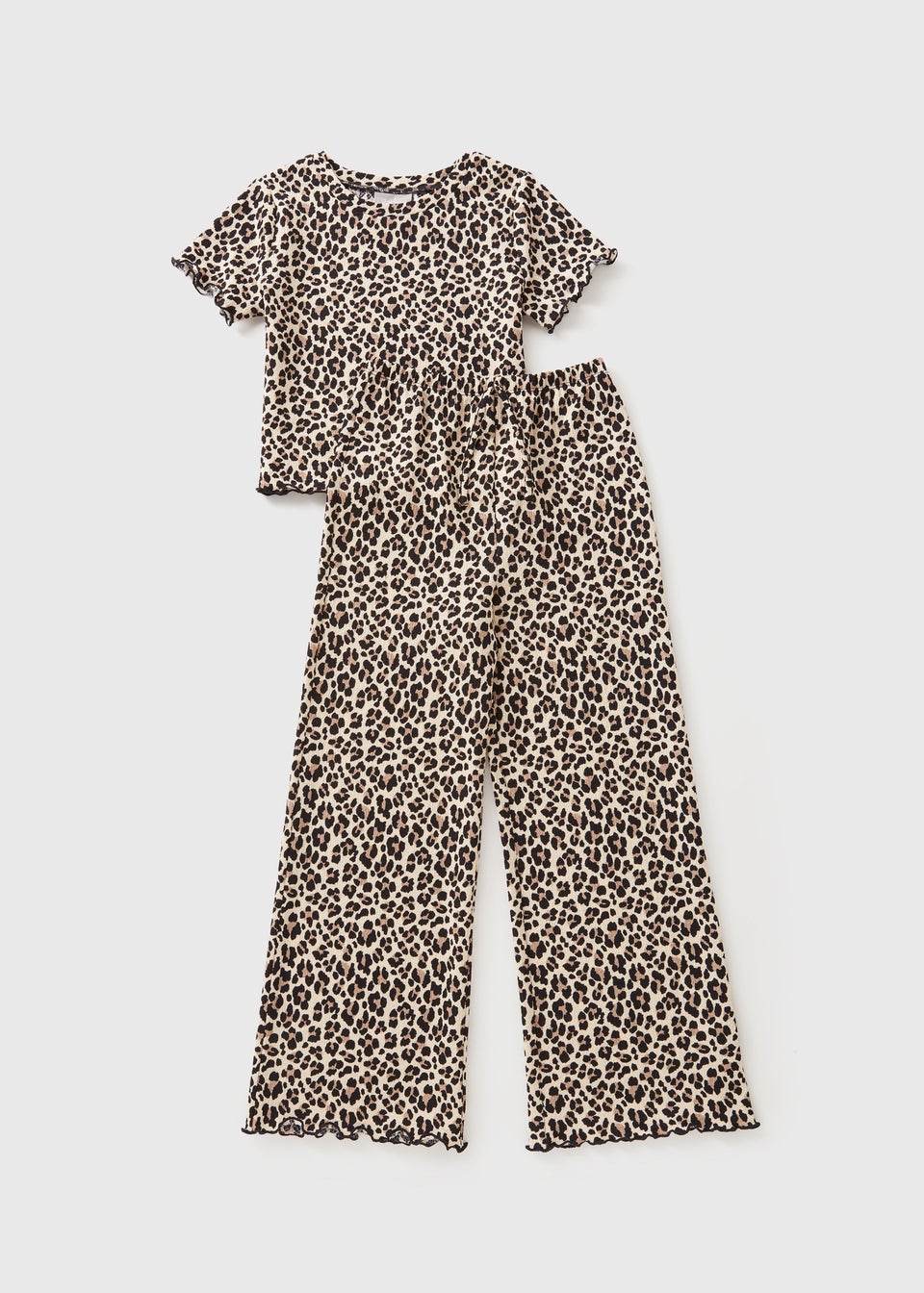 Girls Brown Leopard Crinkle Top & Short Set (7-15yrs)