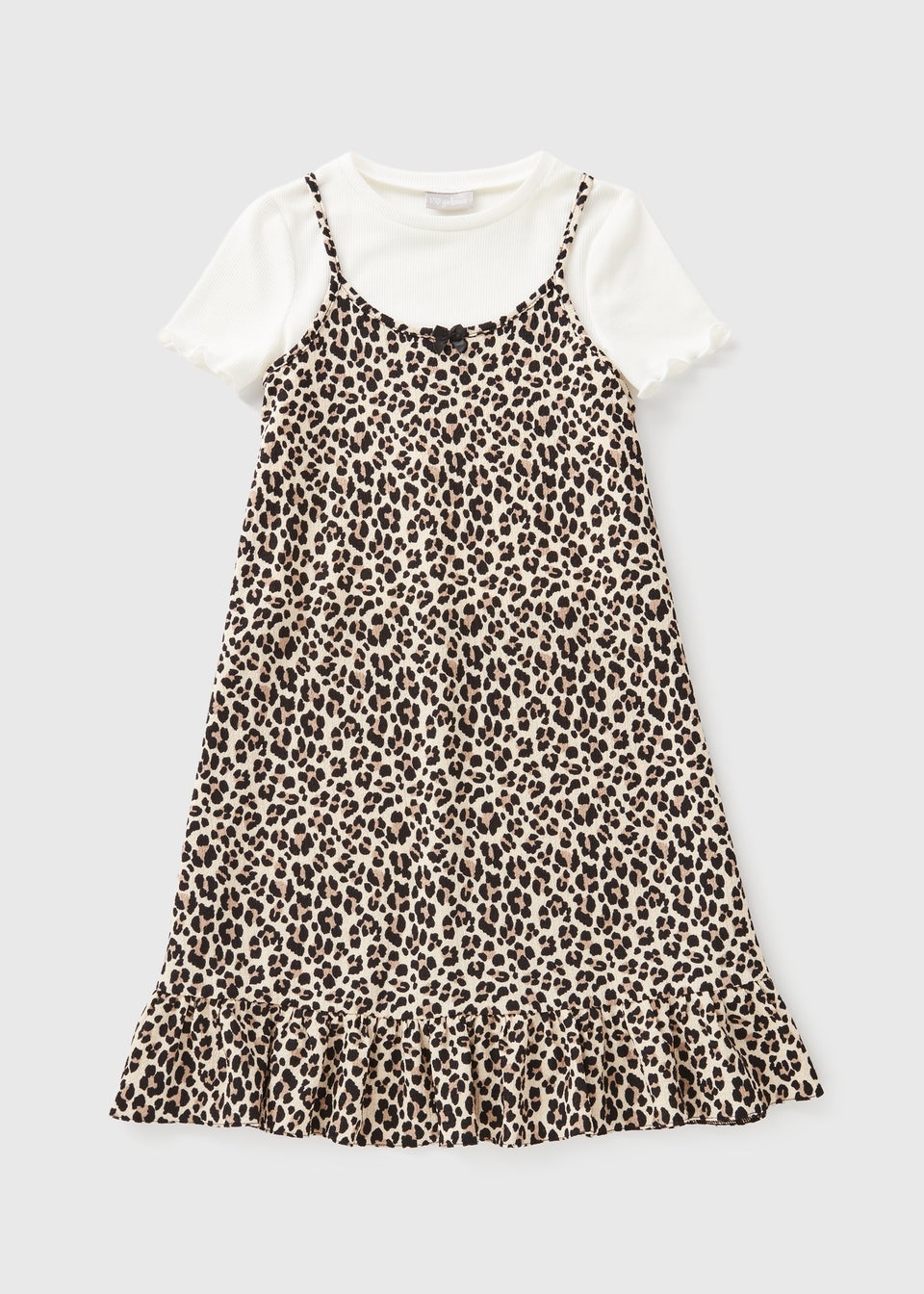 Girls Leopard 2 in 1 Crinkle Dress (7-15yrs)