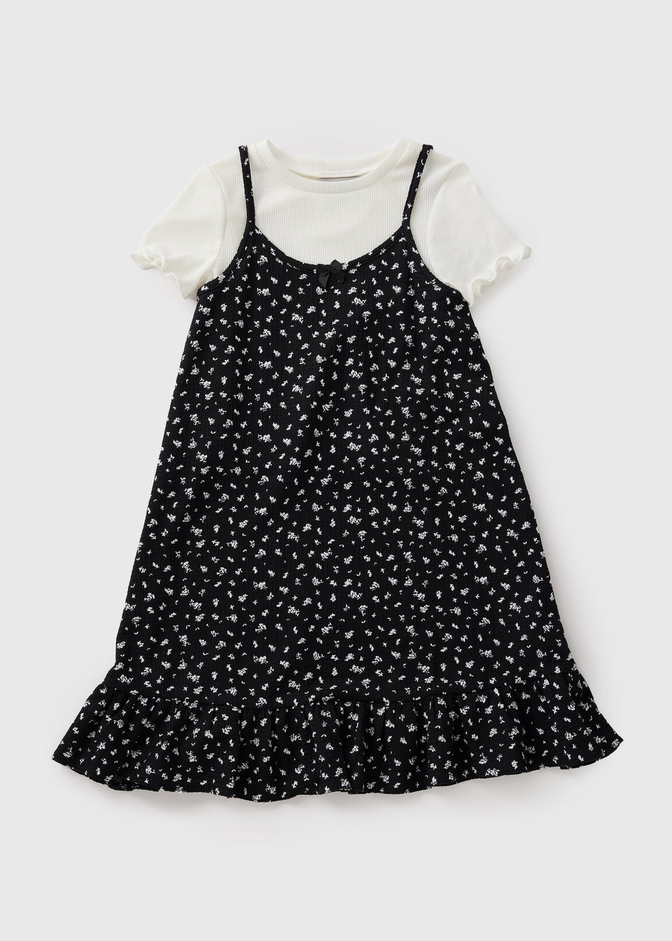 Girls Black Ditsy 2-in-1 Crinkle Dress (7-15yrs)