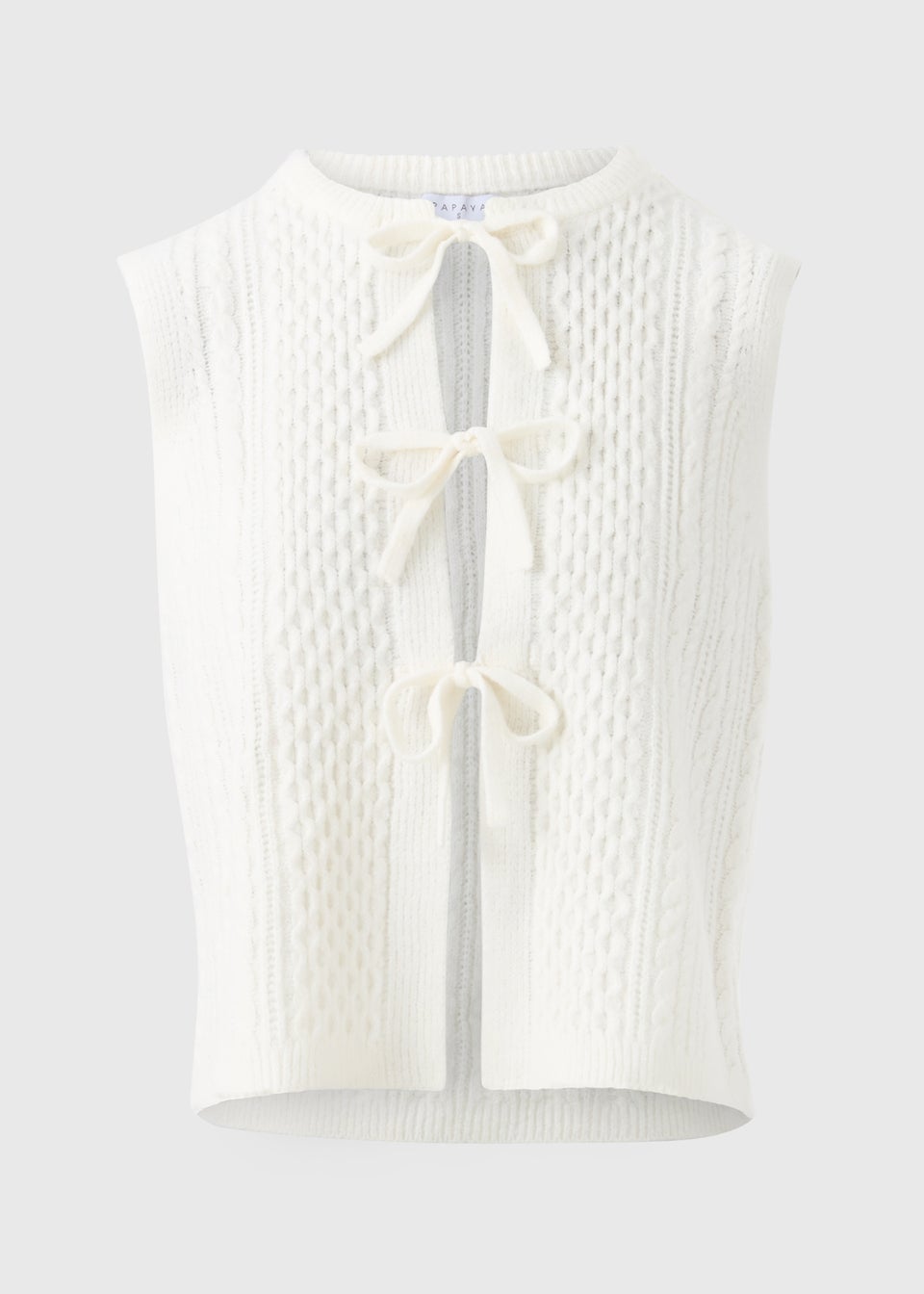 Cream Cable Tie Front Sleeveless Cardigan
