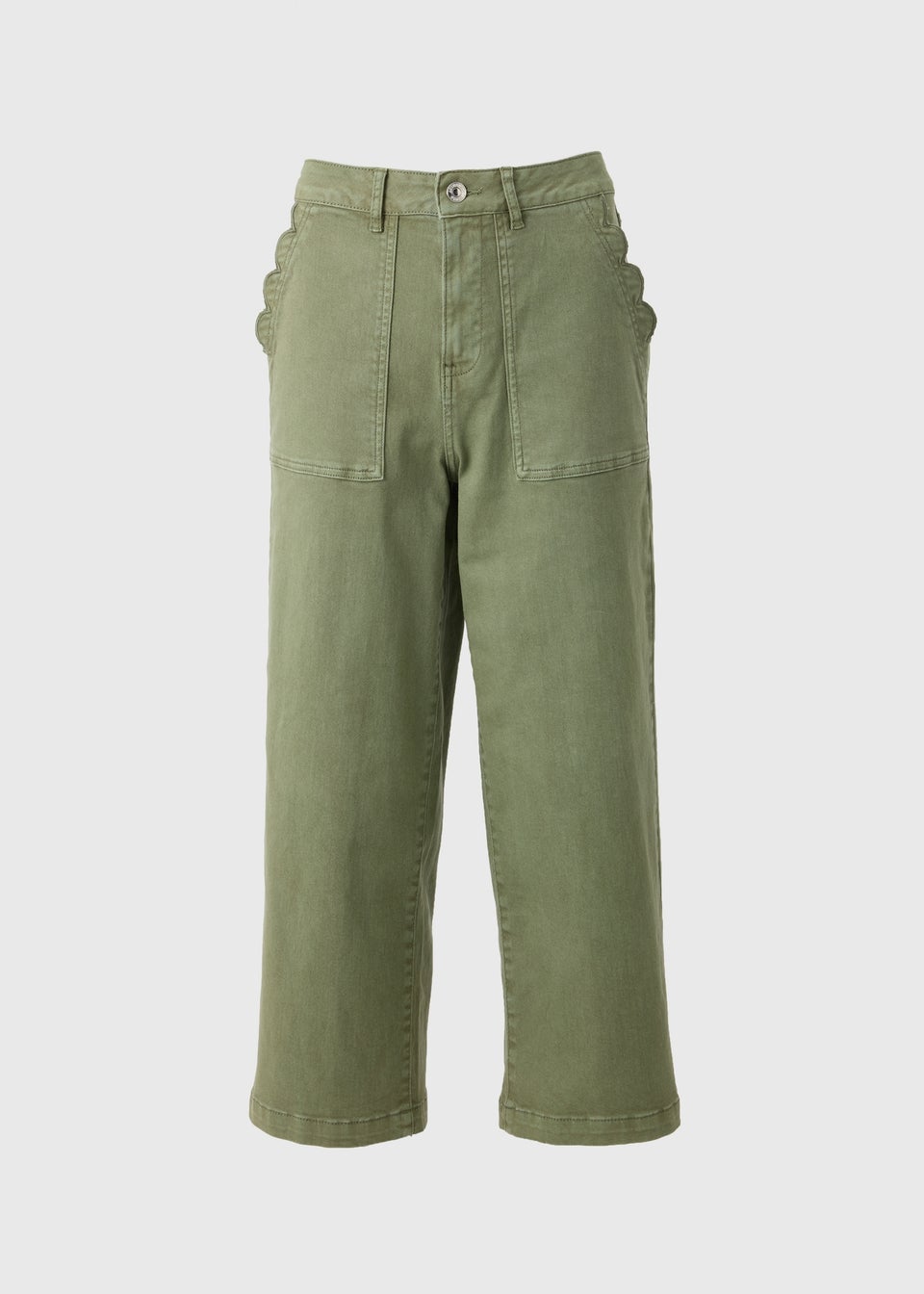 Green Scallop Edge Crop Jeans