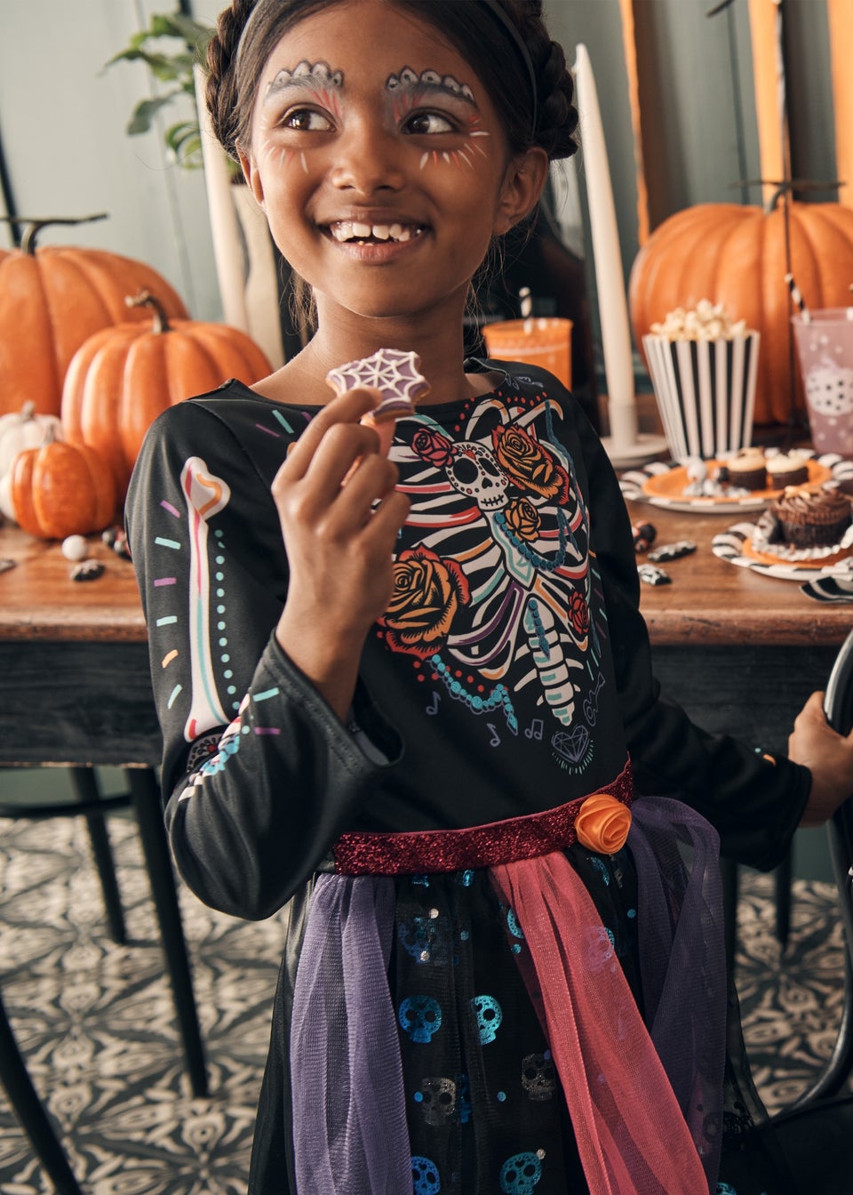 Day Of The Dead Girls Black Costume (1-7yrs)