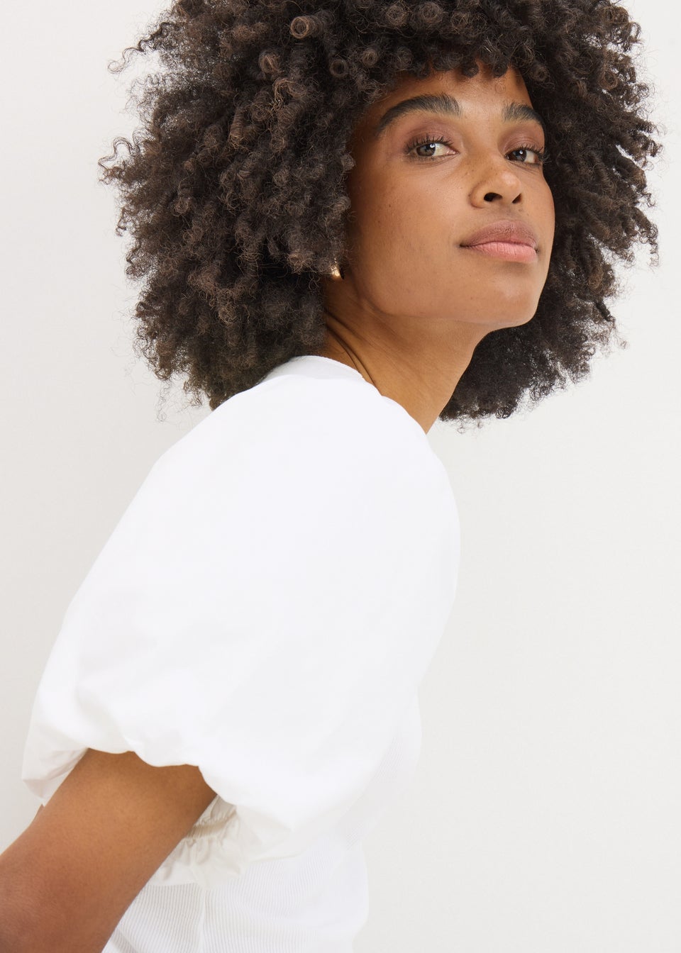 White Puff Sleeve Ribbed Top