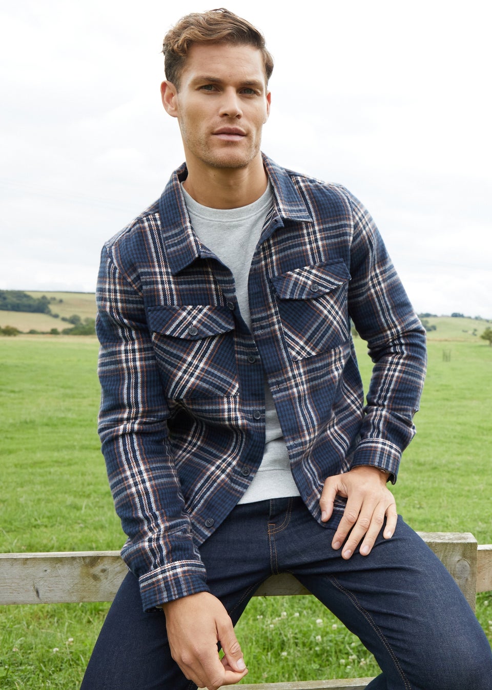Threadbare Navy Brushed Check Shacket