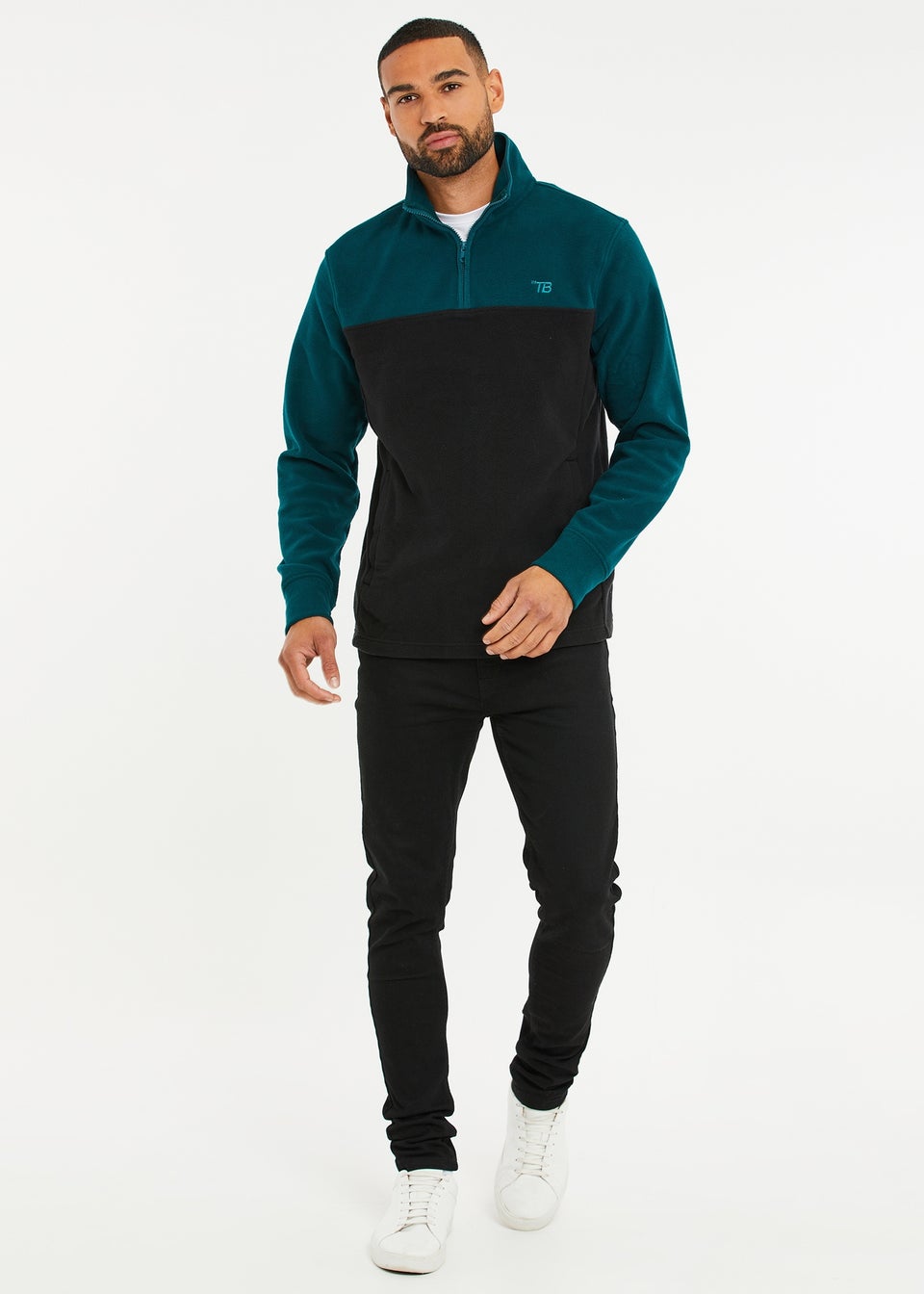Threadbare Teal Two Tone Quarter Zip Fleece Jumper