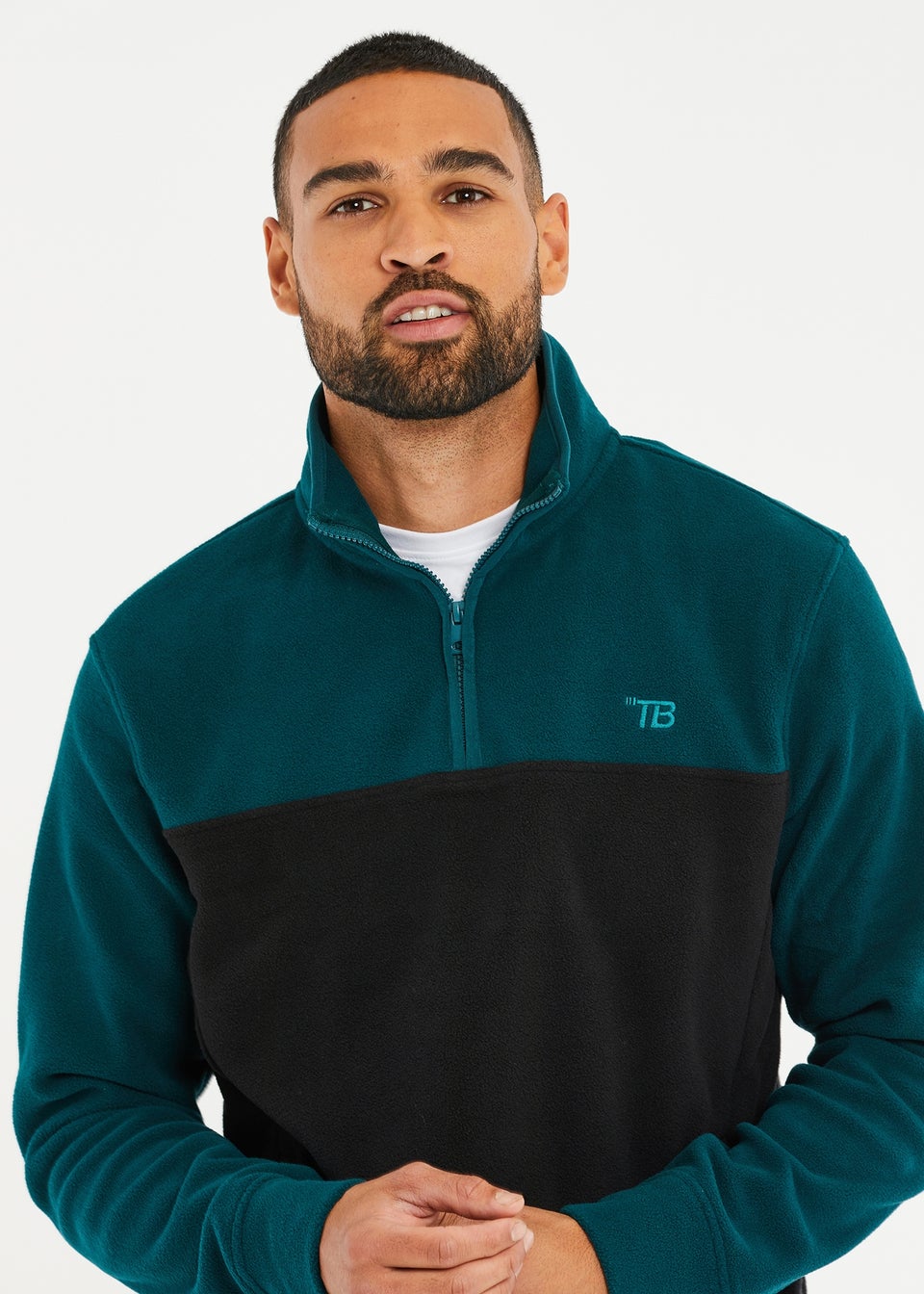 Threadbare Teal Two Tone Quarter Zip Fleece Jumper