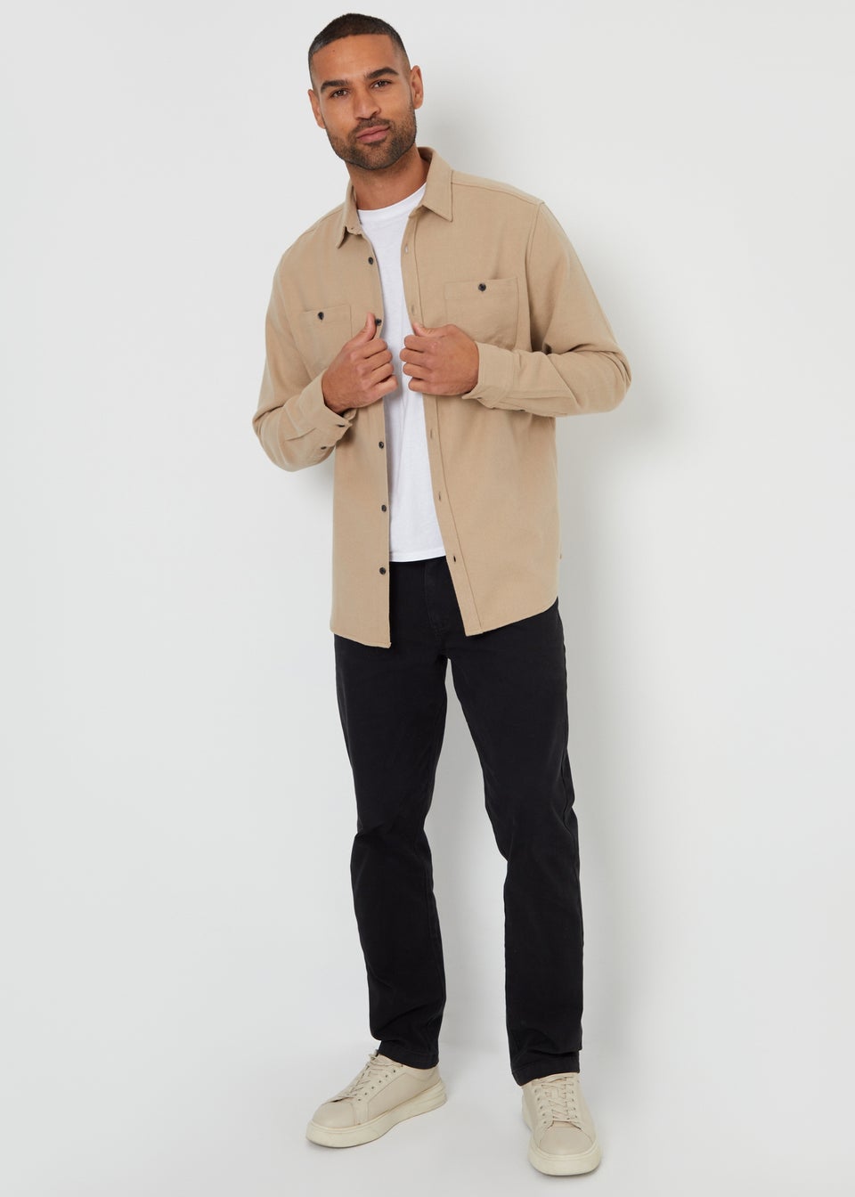 Threadbare Stone Brushed Cotton Flannel Long Sleeve Shirt