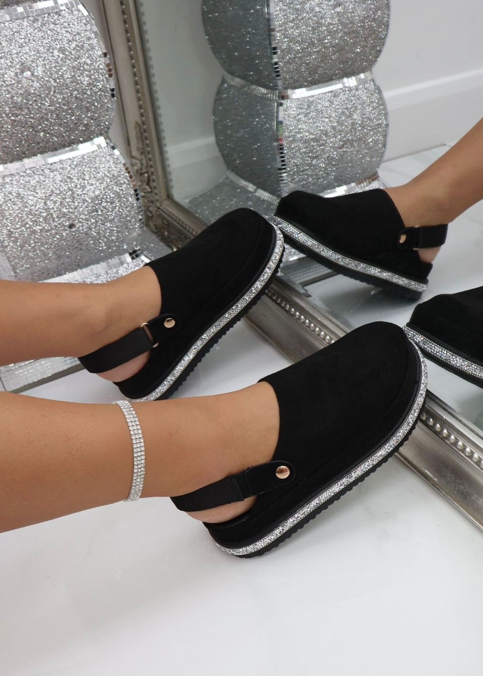 Love Lemonade Black Crystal Trim Snugg Clogs