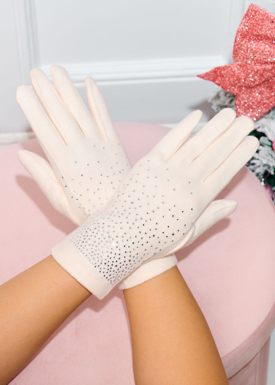 Love Lemonade Cream Sparkly Crystal Shine Gloves
