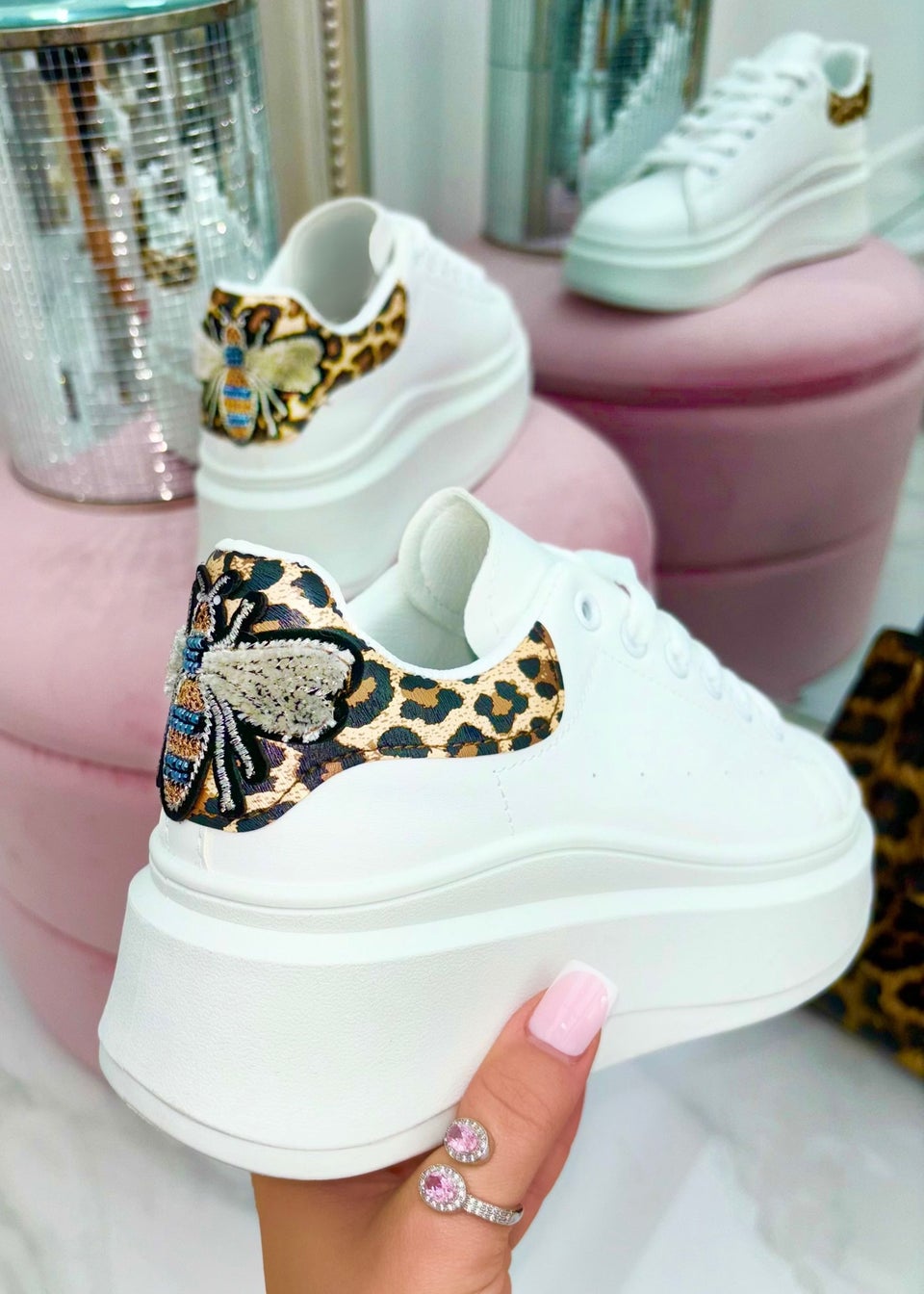 Love Lemonade Leopard Sparkly Trim Bumble Bee Chunky Trainers