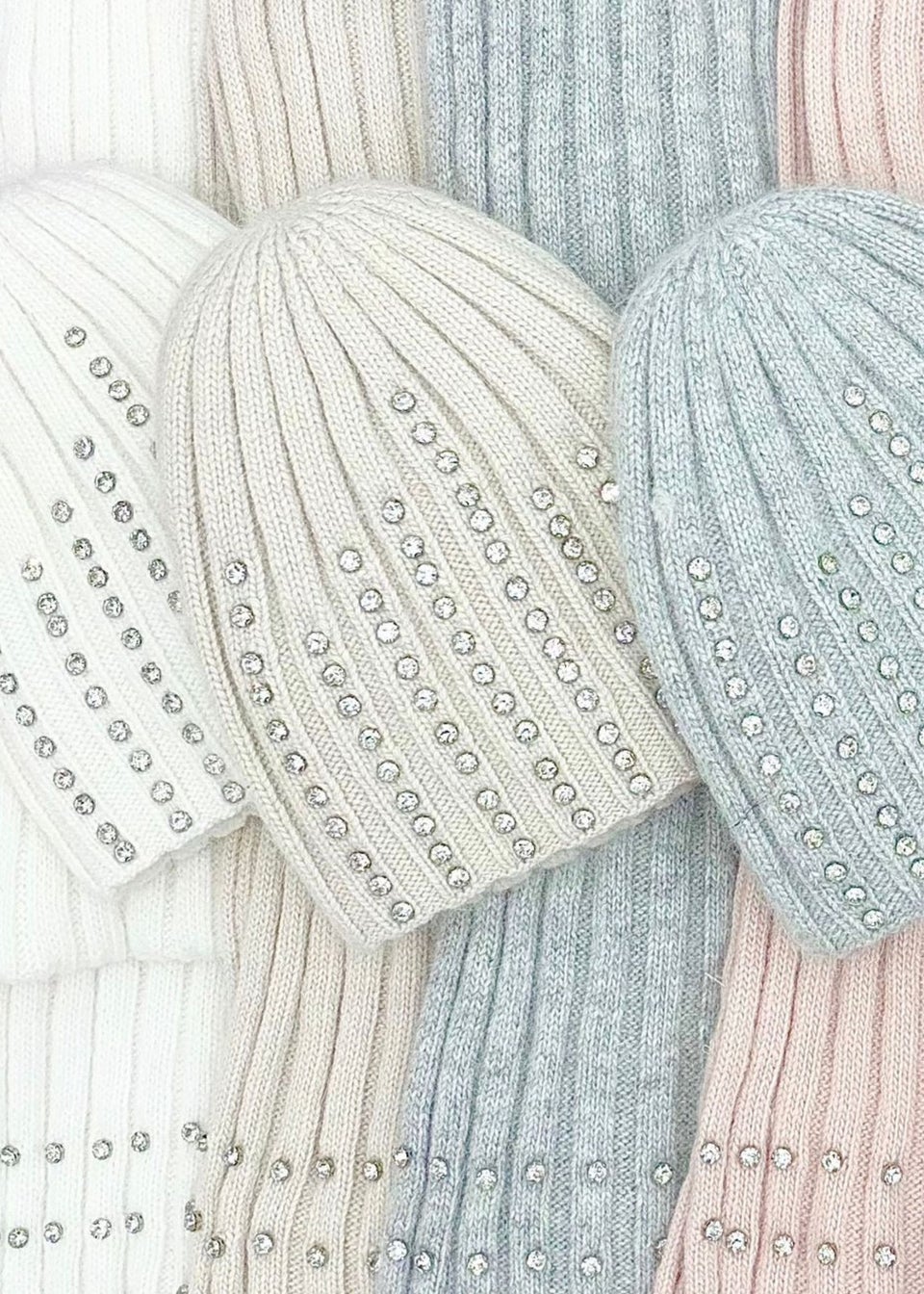 Love Lemonade Beige Crystal Luxe Knitted Beanie Hat