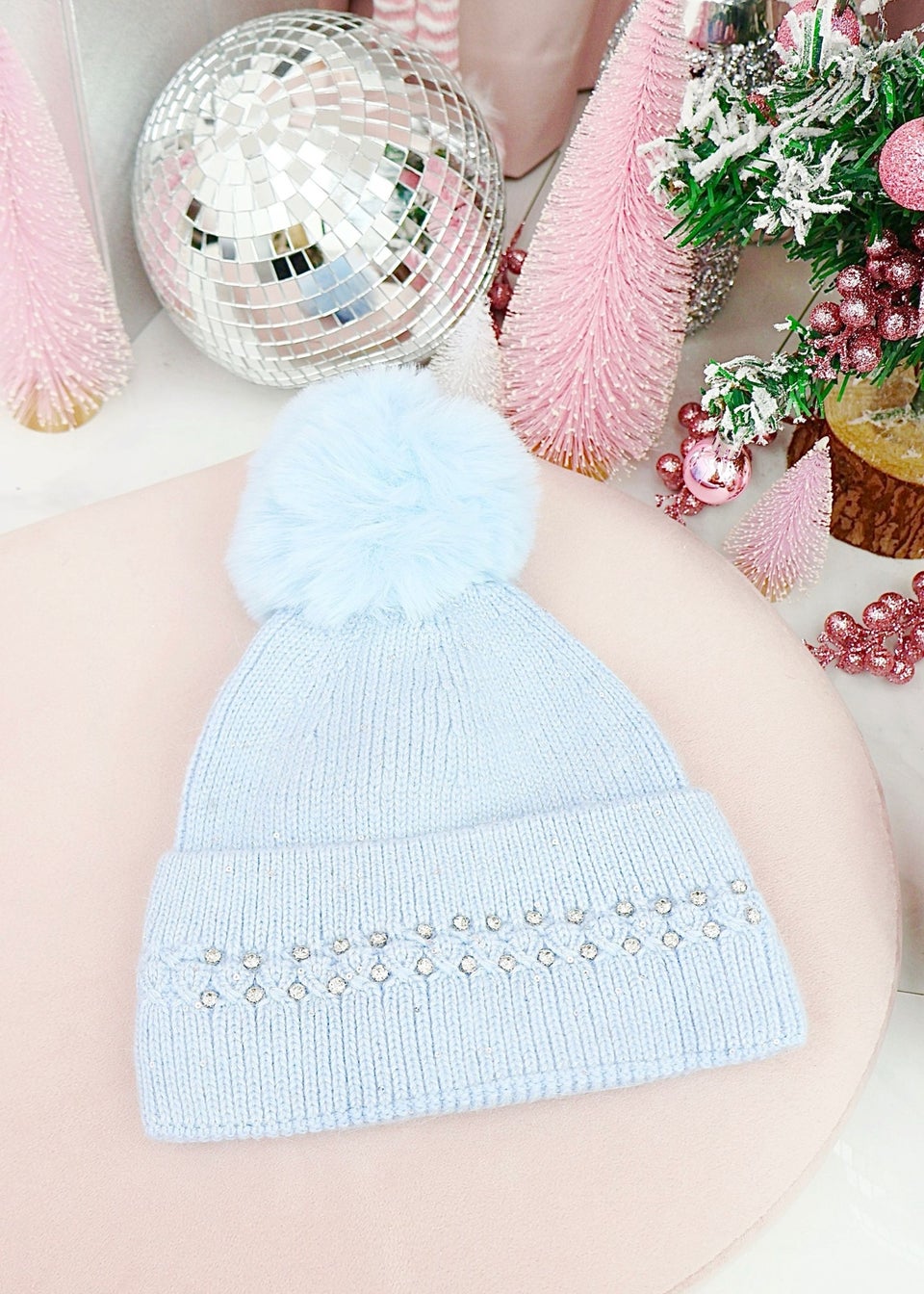 Love Lemonade Ice Blue Crystal Crush Sparkly Bobble Hat