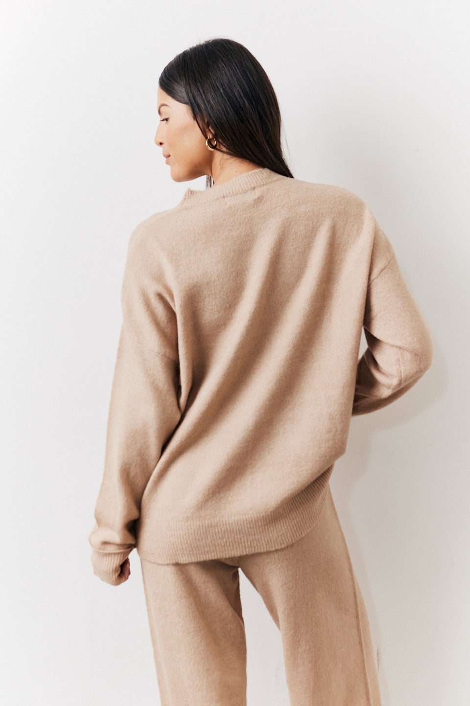 In The Style Oatmeal Seam Front Crew Neck Knit Co-Ord Jumper