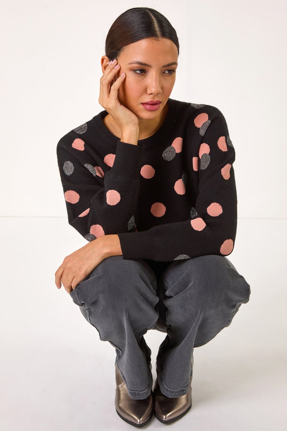 Roman Black Spot Print Knitted Jumper