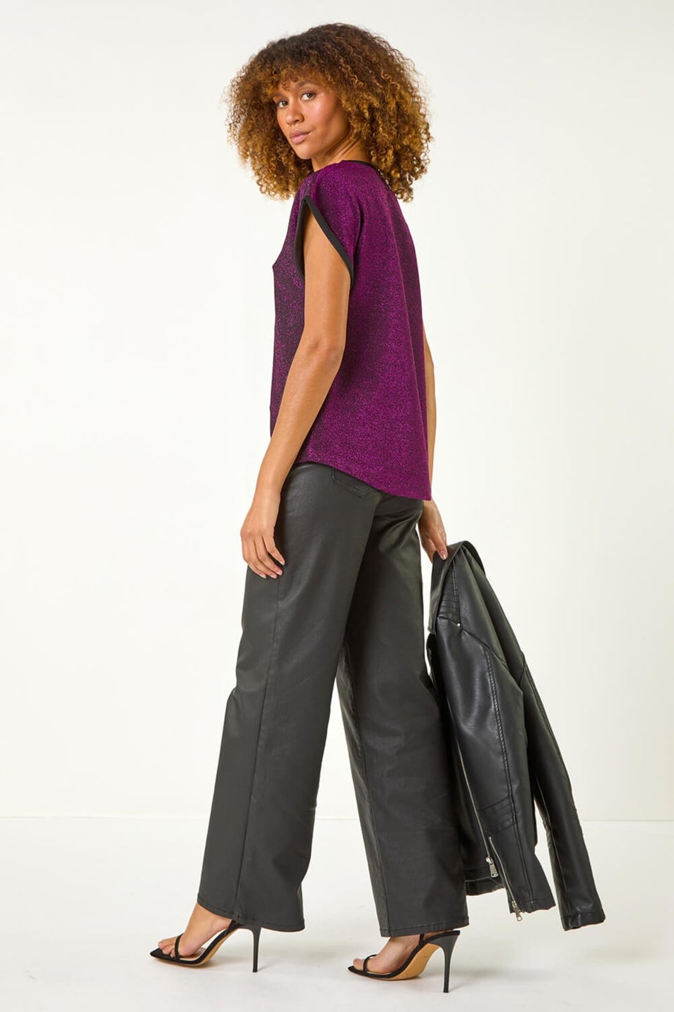 Roman Purple Metallic Glitter Stretch T-Shirt