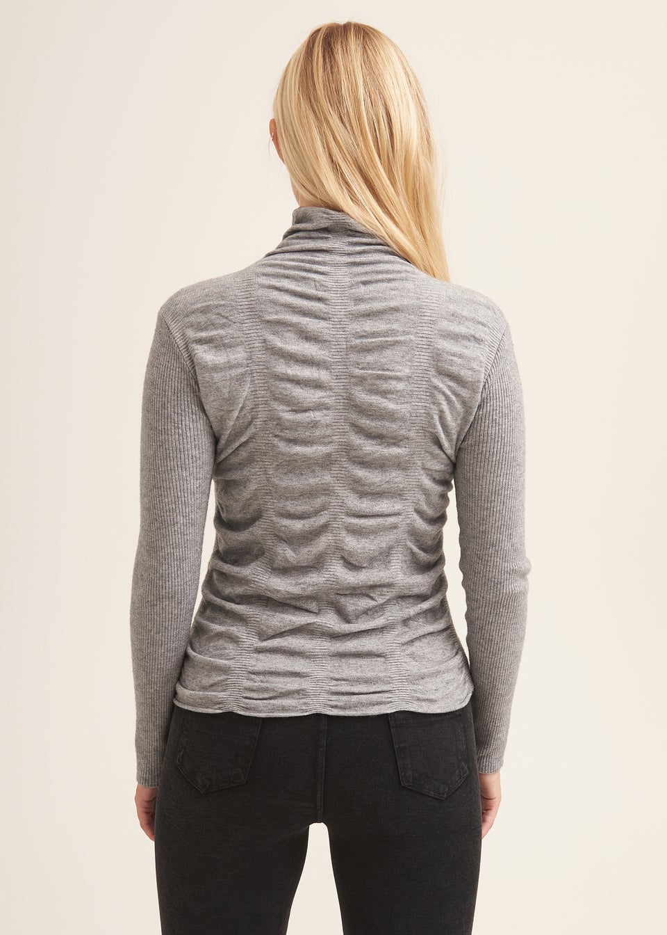 Gini London Grey Fine Knit Textured High Neck Top