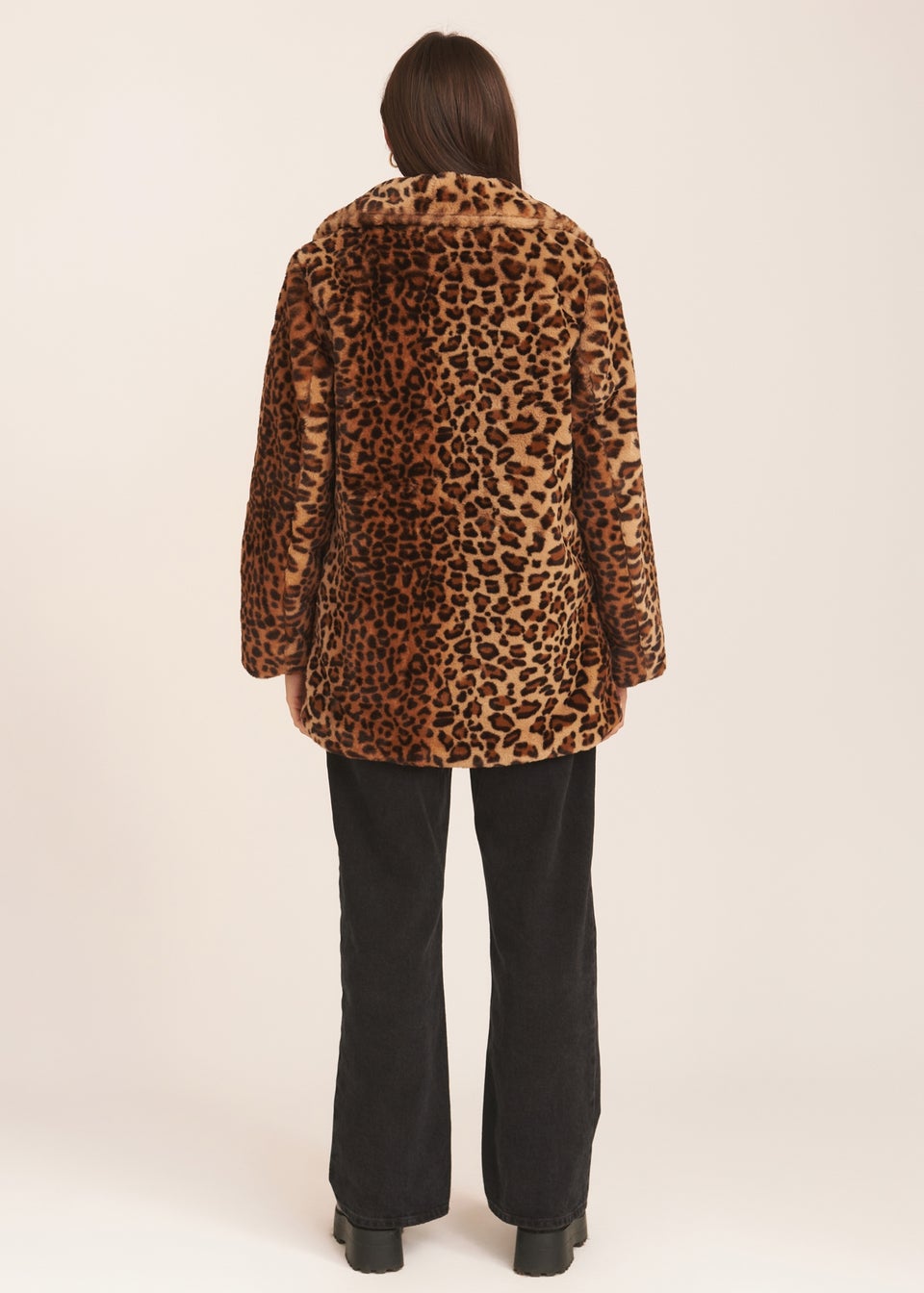 Gini London Brown Leopard Print Faux Fur Coat Jacket