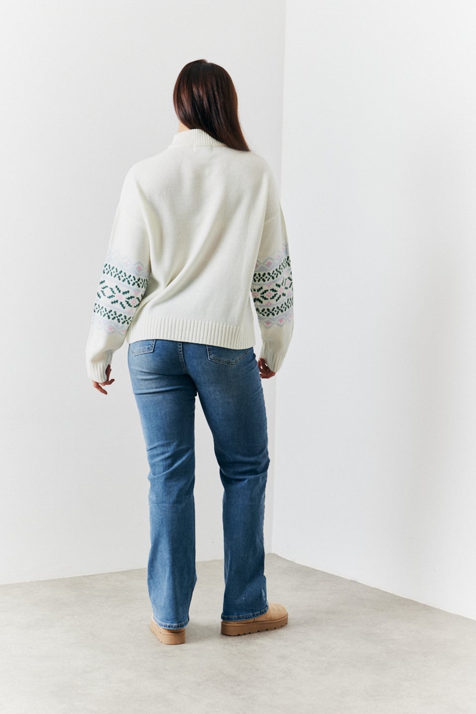 In The Style White Oversized Crew Neck Jacquard Knit Jumper