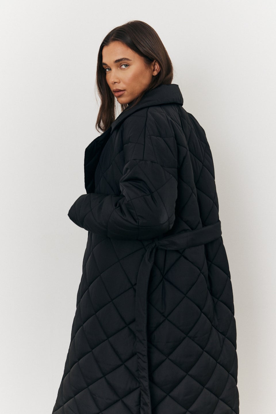 In The Style Black Tie Waist Quilted Jacket