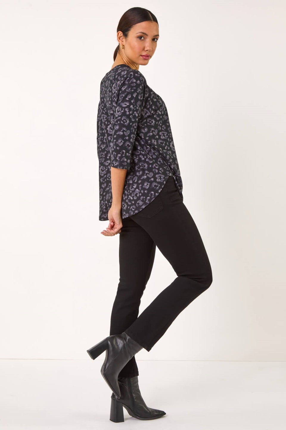 Roman Grey Animal Print Raglan Top