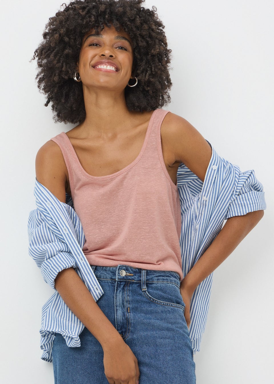 Pink Linen Blend Vest