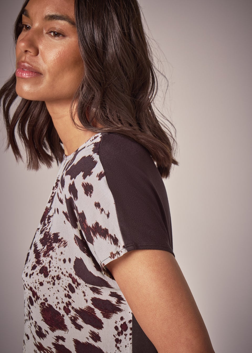 Et Vous Brown Print Jersey Back Top