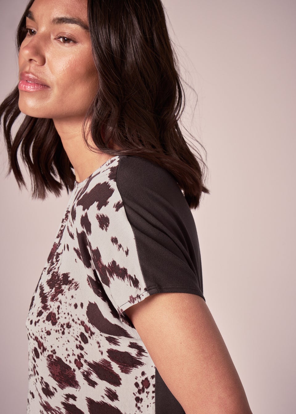 Et Vous Brown Print Jersey Back Top