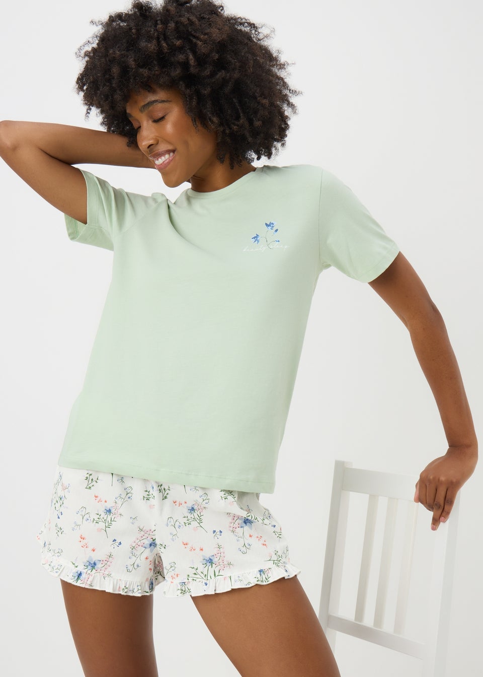 White Floral Frill Pyjama Shorts