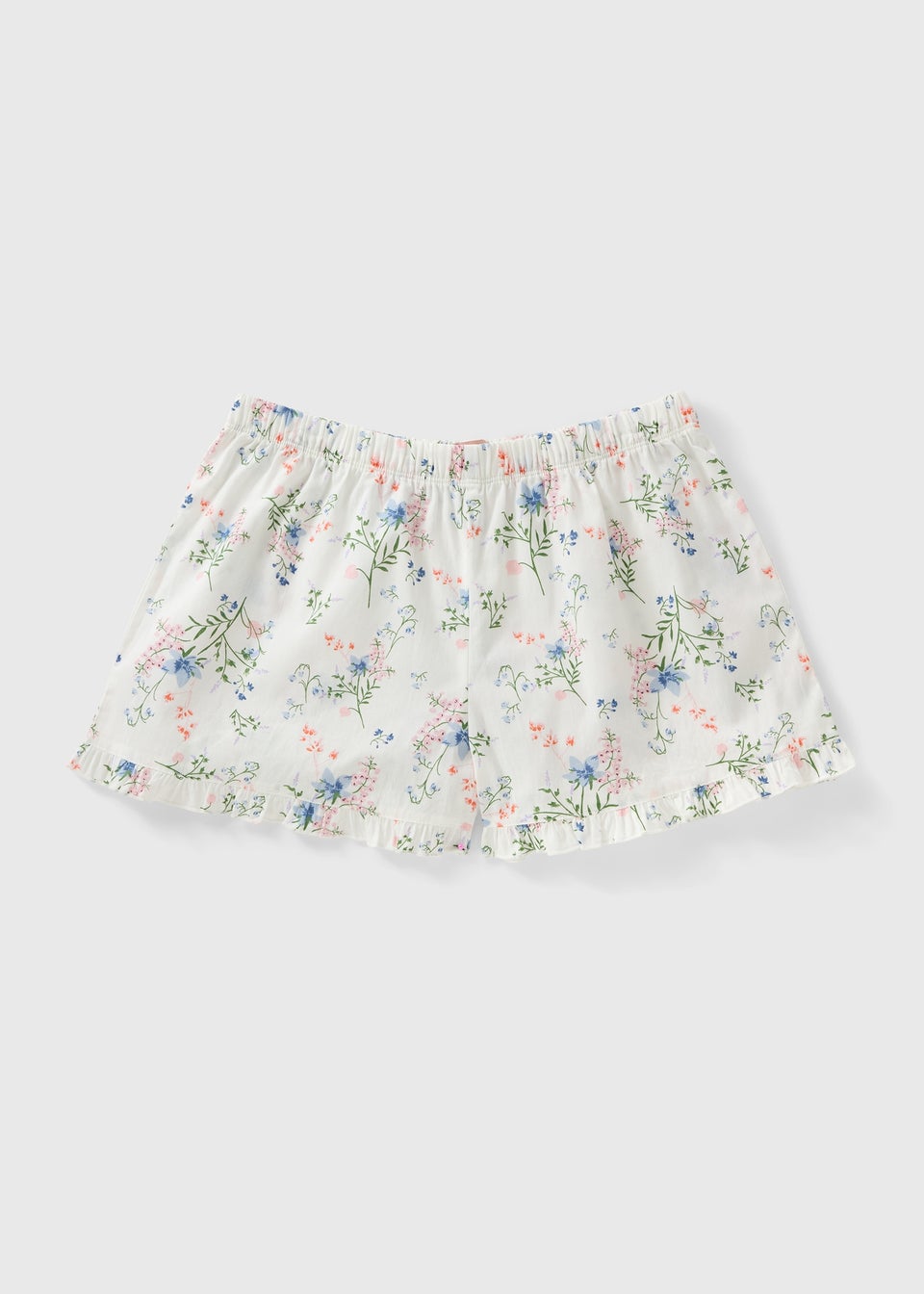 White Floral Frill Pyjama Shorts