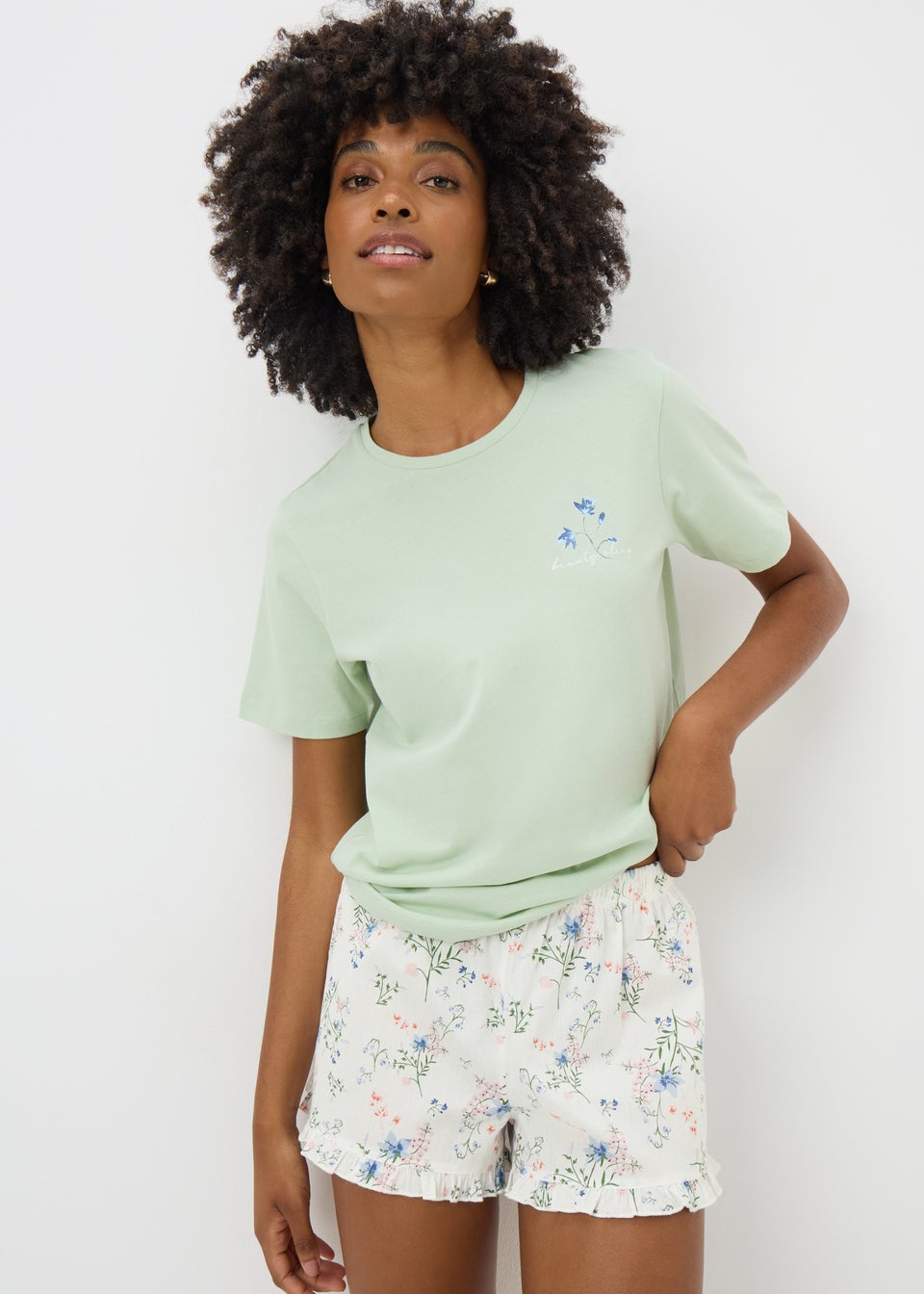 White Floral Frill Pyjama Shorts