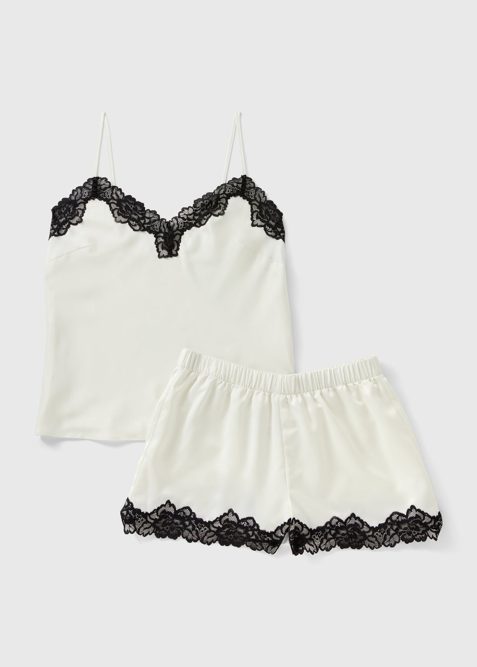 Cream Lace Trim Cami Short Pyjama Set