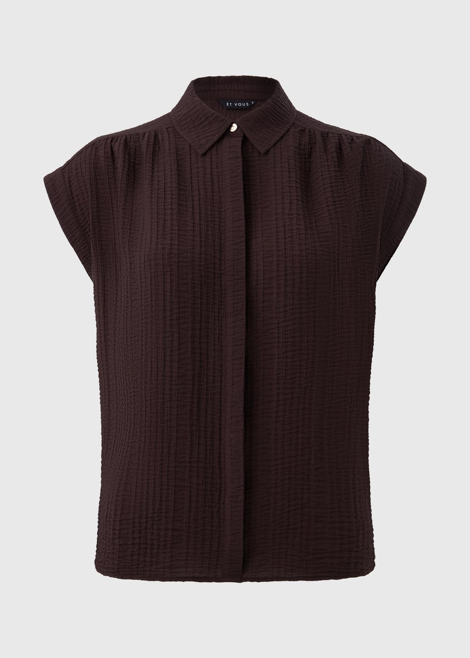 Et Vous Brown Textured Button Blouse