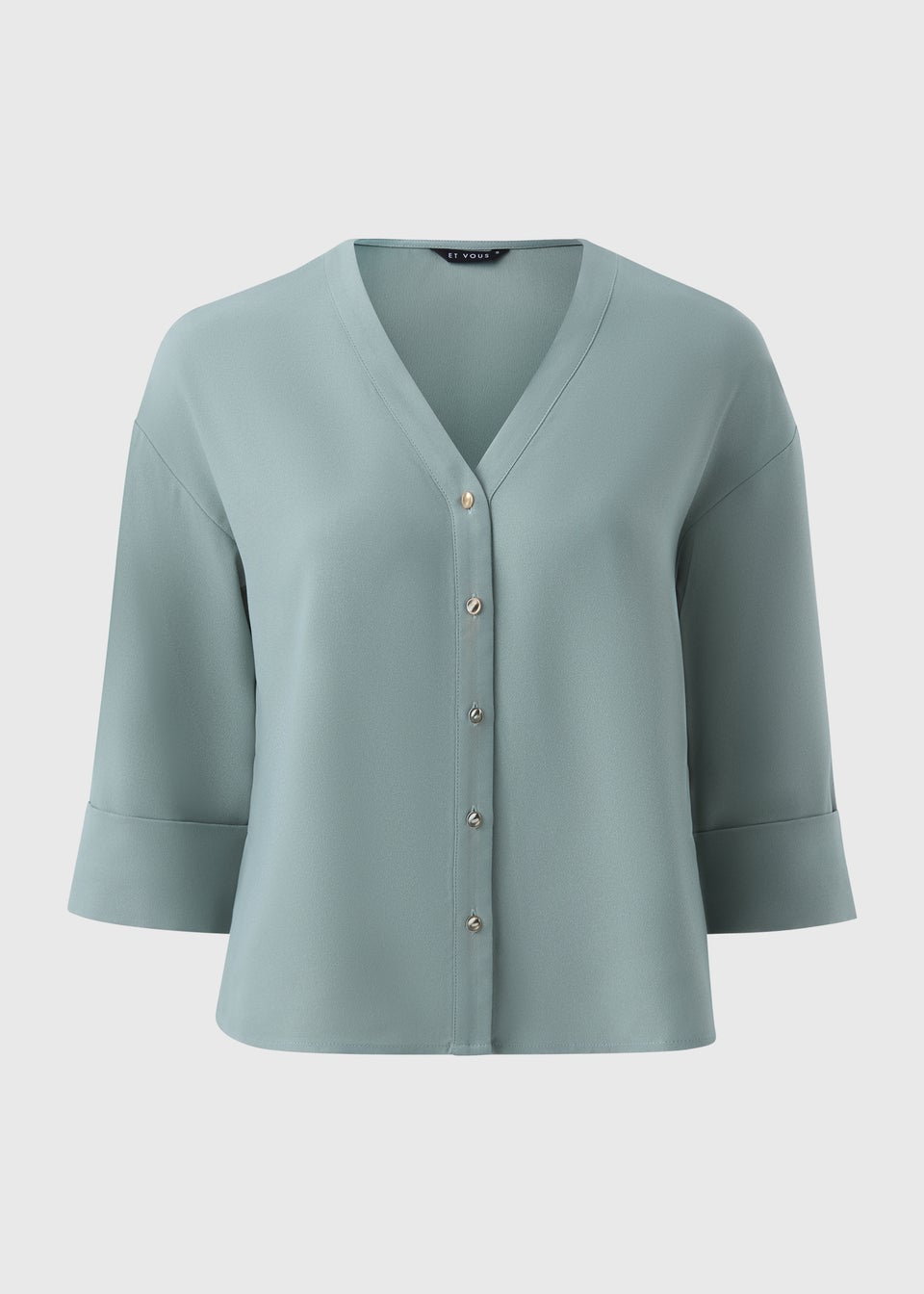 Et Vous Sage Button Front V Neck Blouse