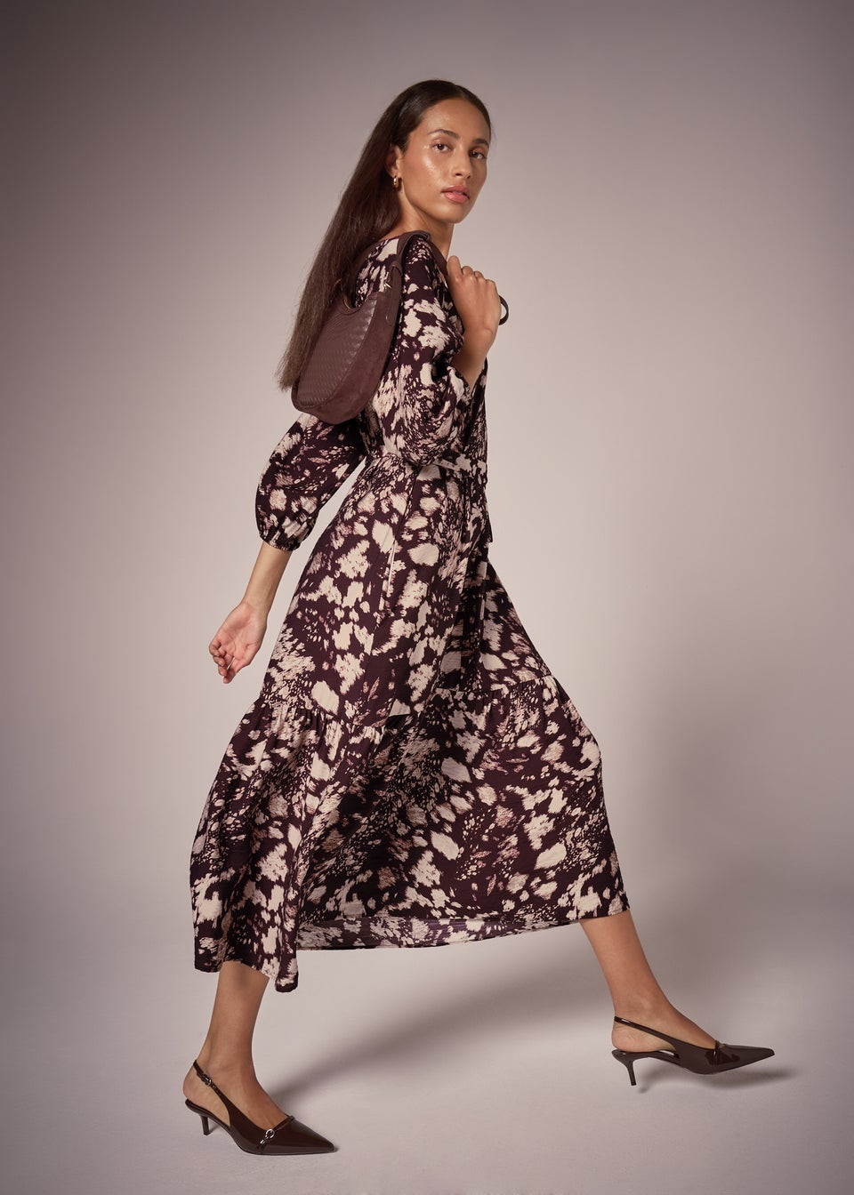 Et Vous Brown Printed Belted Midi Dress