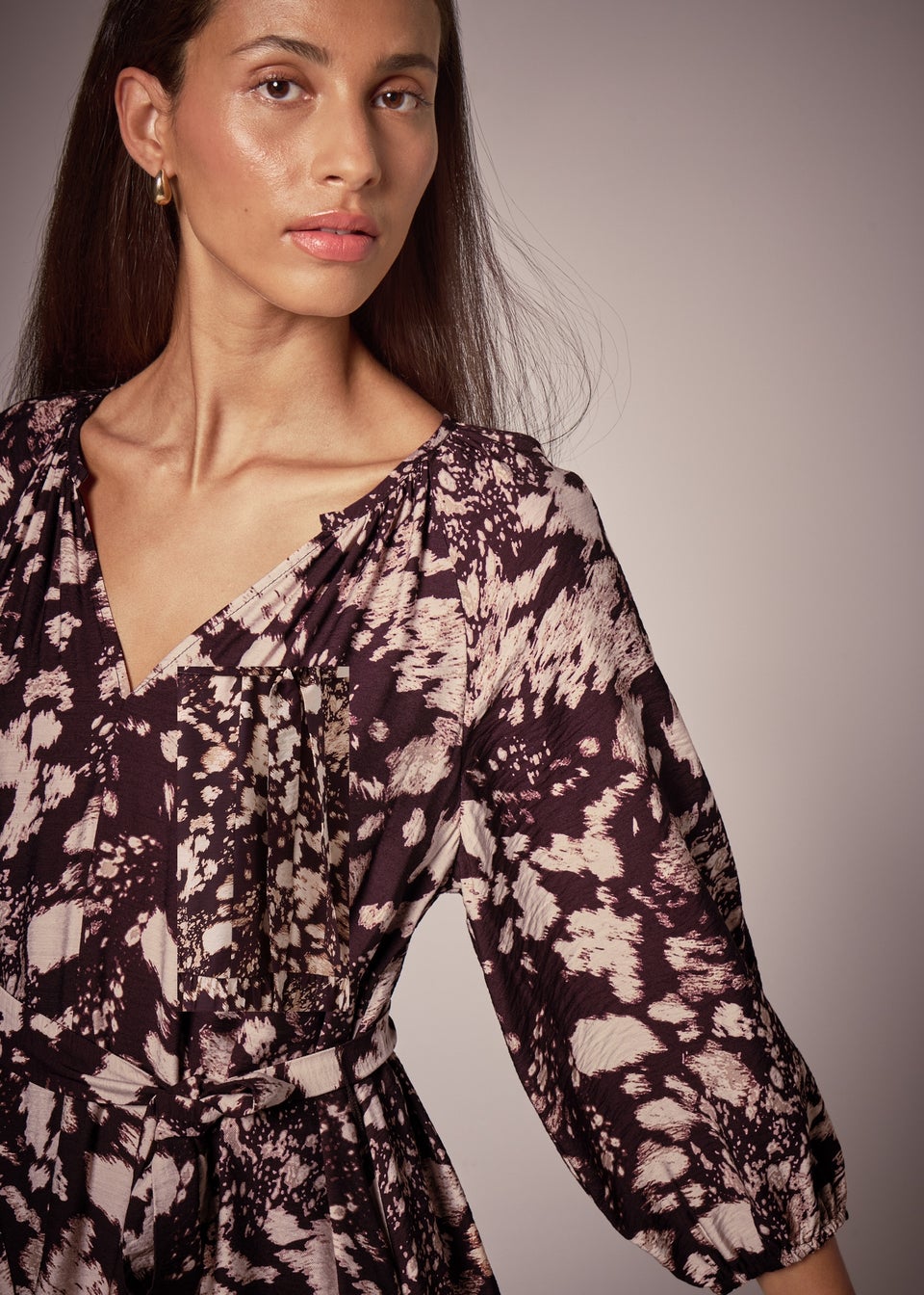 Et Vous Brown Printed Belted Midi Dress