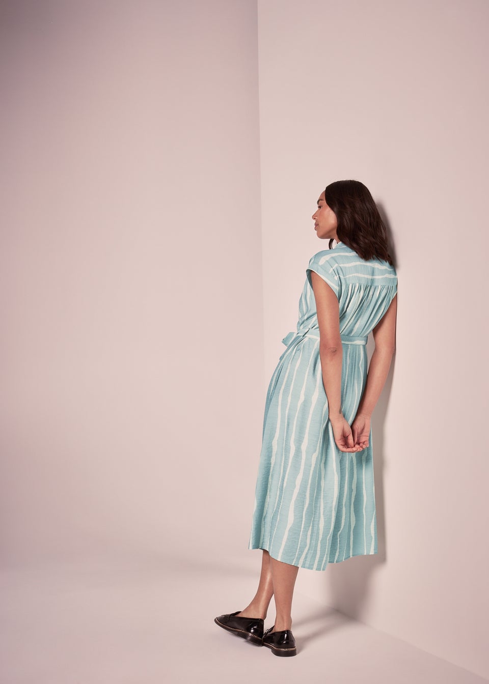 Et Vous Sage Stripe Midi Shirt Dress