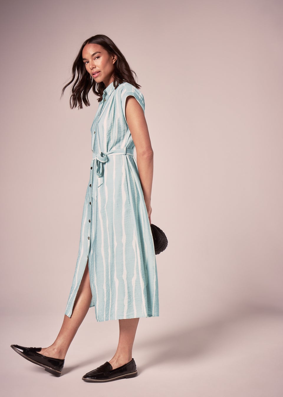 Et Vous Sage Stripe Midi Shirt Dress