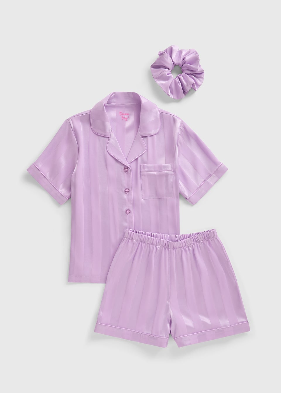 Girls Lilac Stripe Satin Pyjama Set (4-13yrs)
