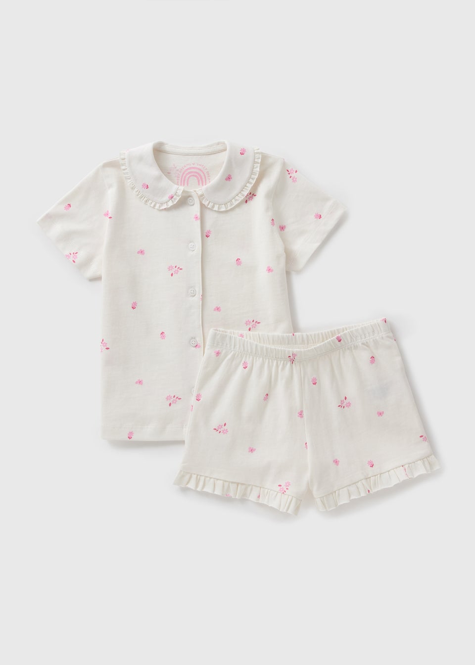 Girls Cream Floral Shortie Pyjama Set (1-7yrs)