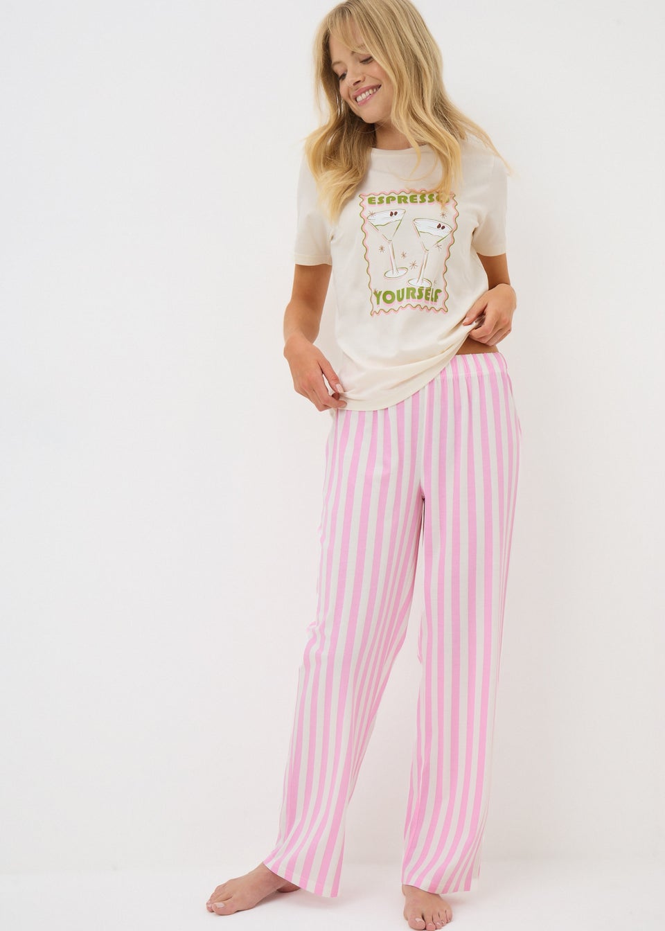 Cream Wide Leg Espresso Pyjama Set