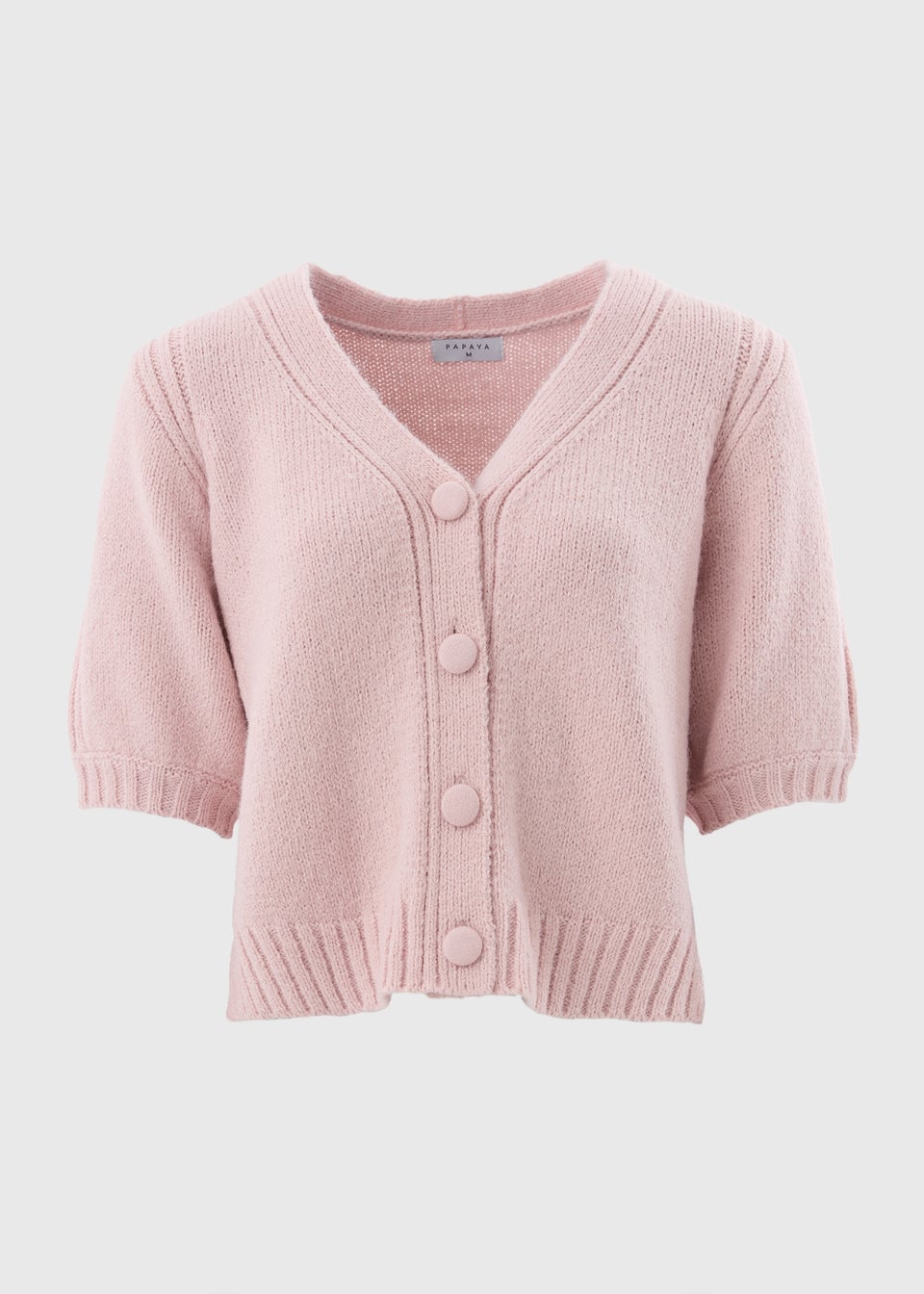 Pink Button Front Puff Sleeve Cardigan