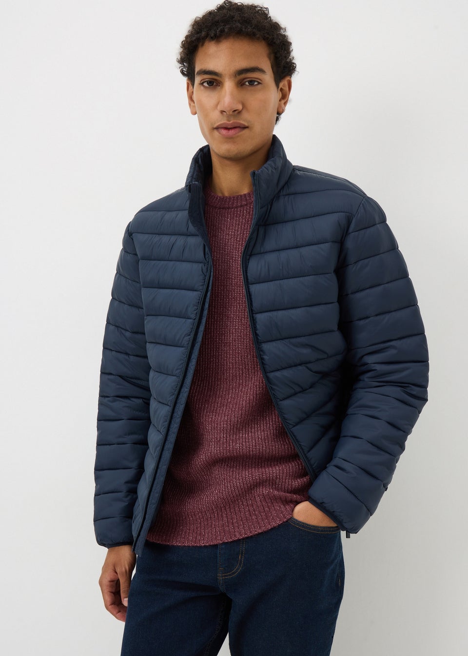 Burgundy Ribbed Crew Jumper