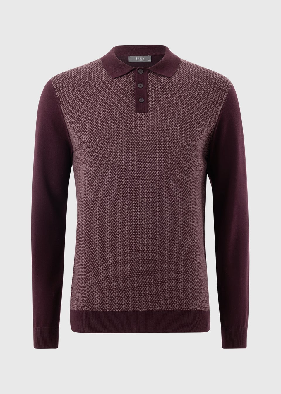 Burgundy Knitted Long Sleeve Polo Shirt
