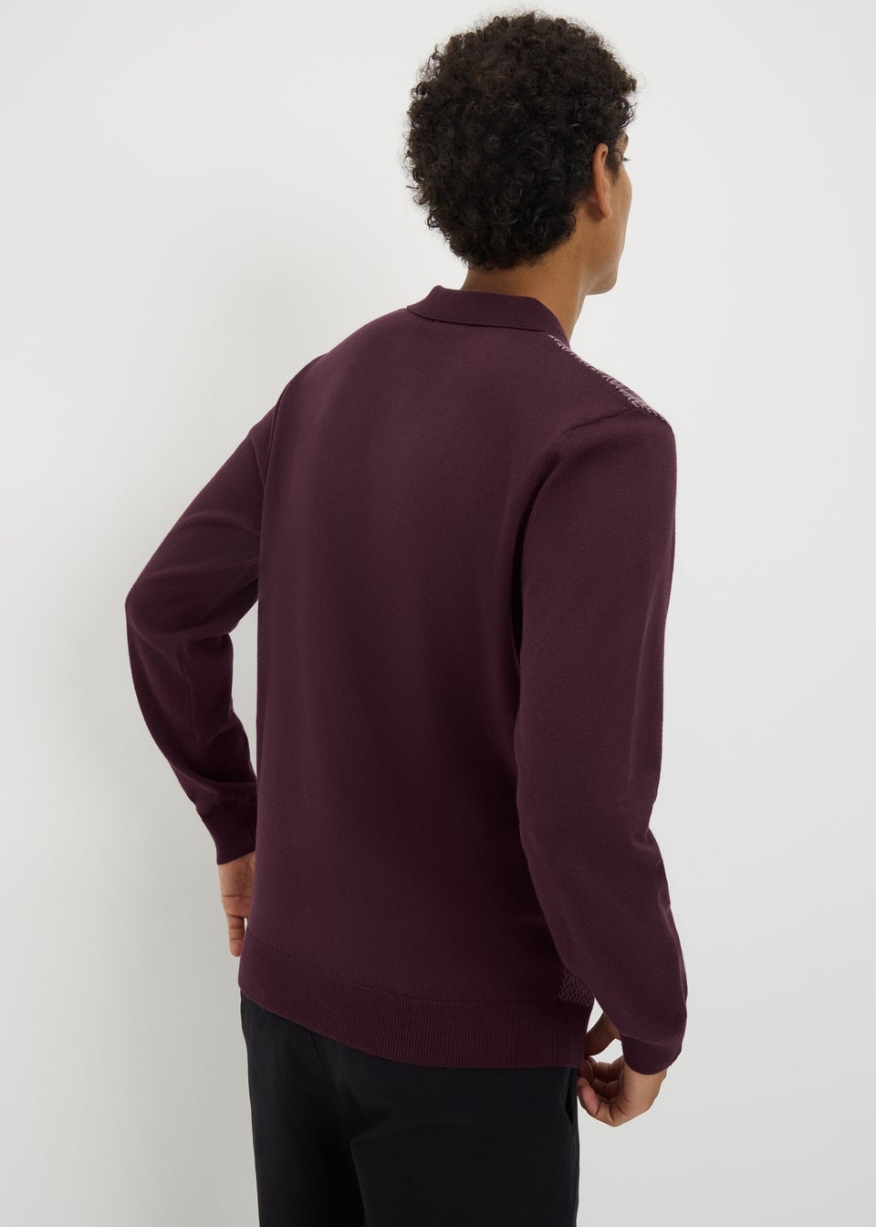 Burgundy Knitted Long Sleeve Polo Shirt