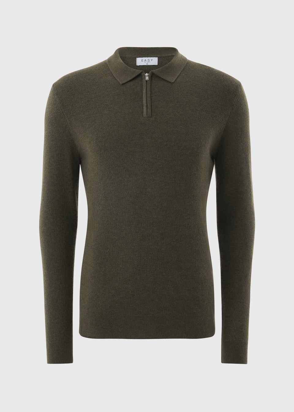 Khaki Smart Ribbed 1/4 Zip Polo Shirt