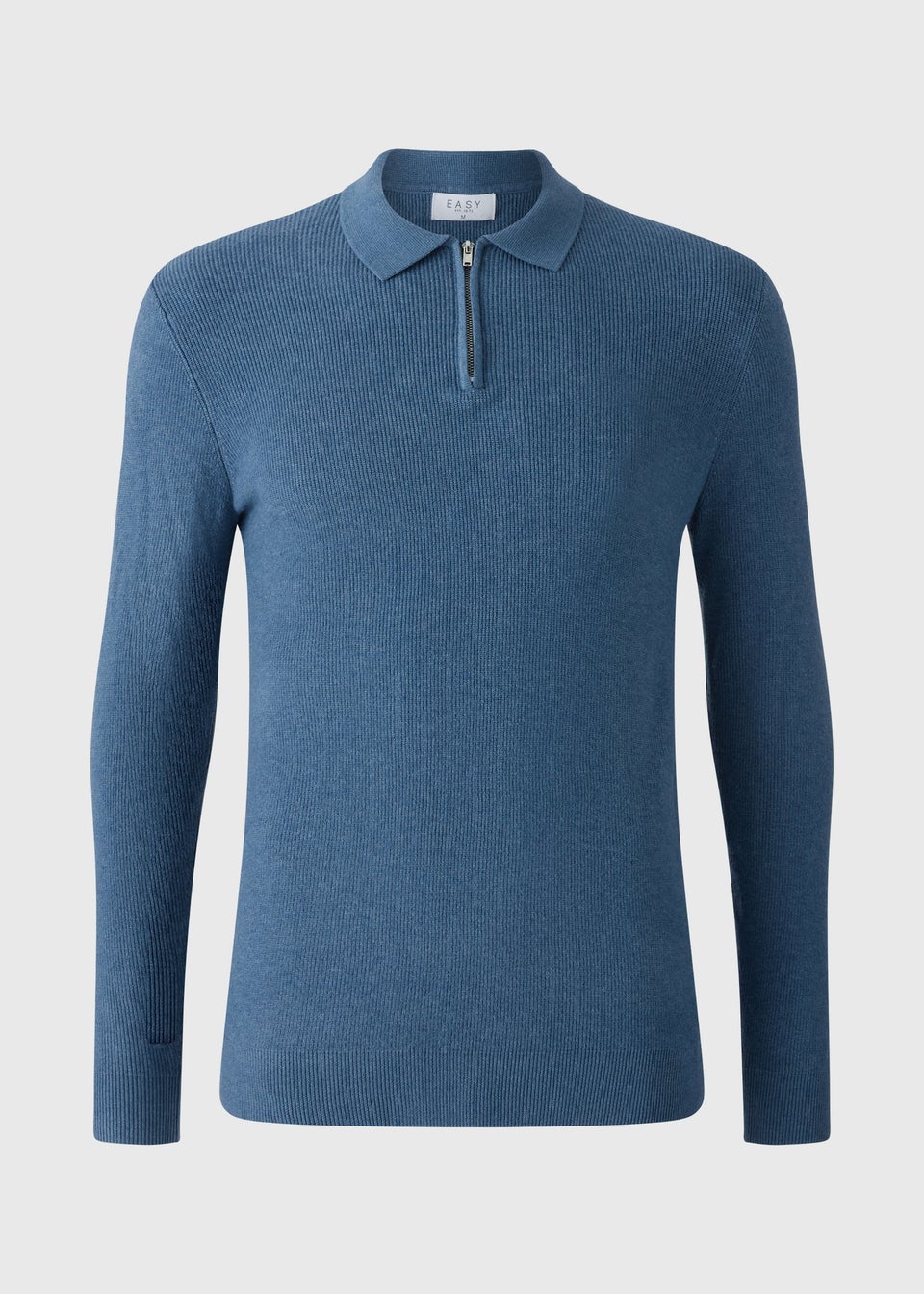 Blue Ribbed Smart Zip Polo Jumper