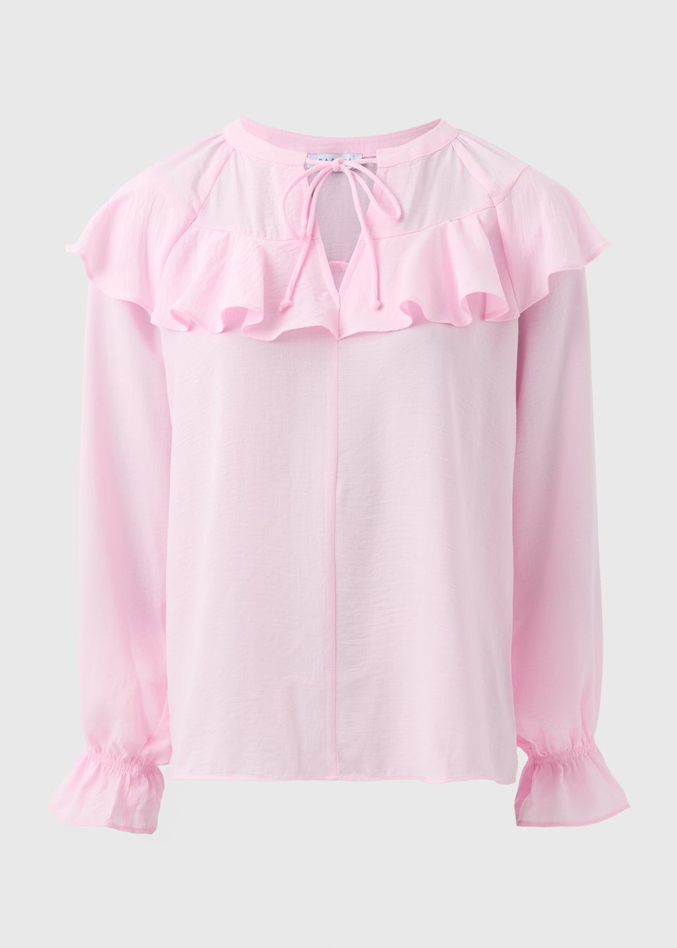 Pale Pink Ruffle Tie Neck Blouse