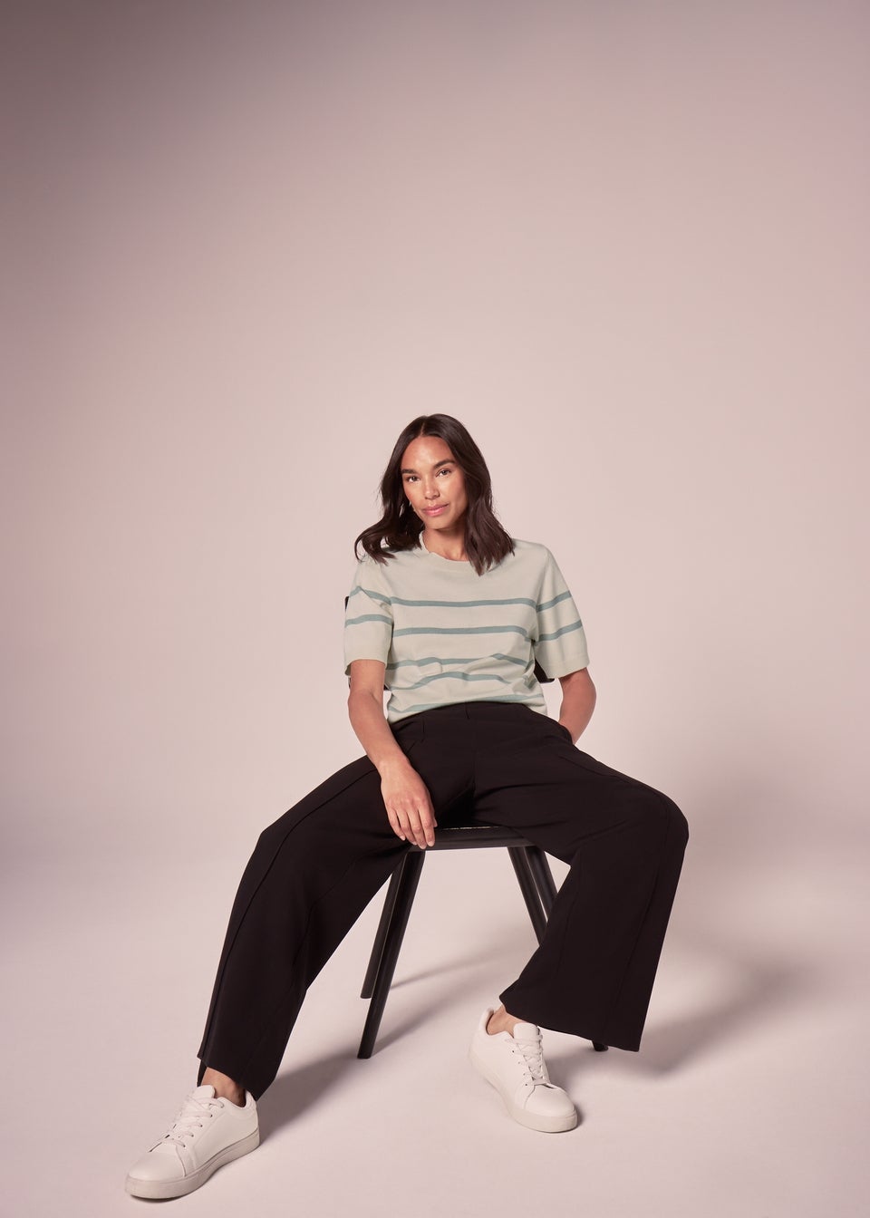 Et Vous Cream Stripe Knit T-Shirt