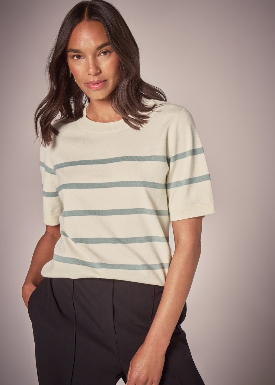 Et Vous Cream Stripe Knit T-Shirt