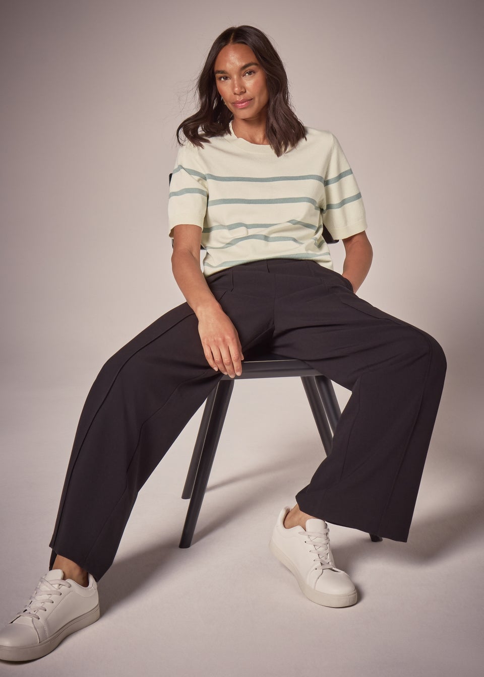 Et Vous Cream Stripe Knit T-Shirt